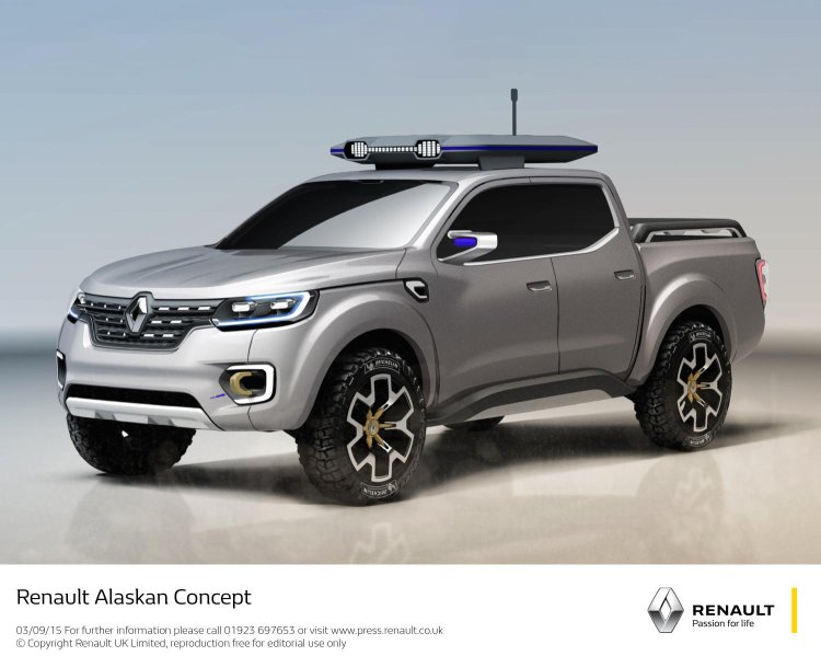 Renault Alaskan pick-up truck front three quarter unveiled