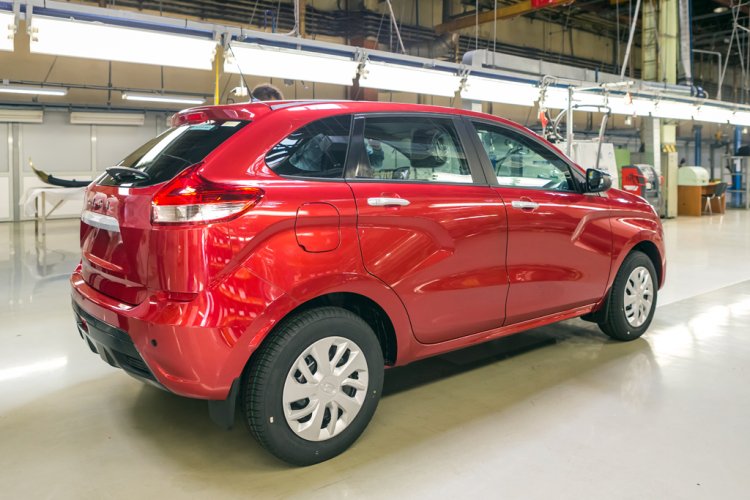 Lada XRAY hatchback rear three quarter at the production plant