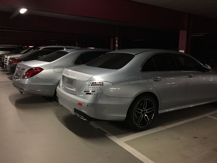 2017 Mercedes E Class rear three quarter spotted next to current Mercedes S Class