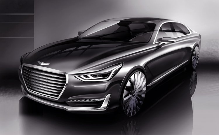 Genesis G90 front three quarter near-production concept rendering