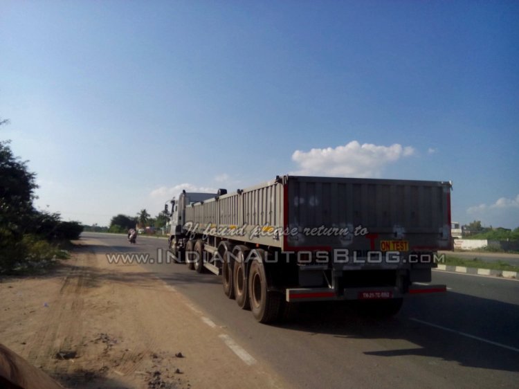 Bharat Benz 3143 based 49-tonne 4943 rigid truck rear quarter spied