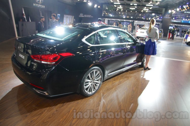 Hyundai Genesis rear three quarters right at Auto Expo 2016