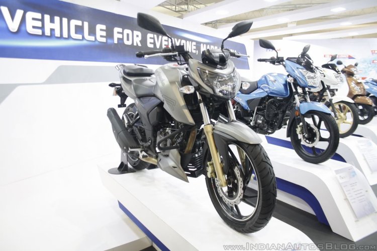 TVS Apache RTR 200 4V Matte Gray front quarter at Make In India Week