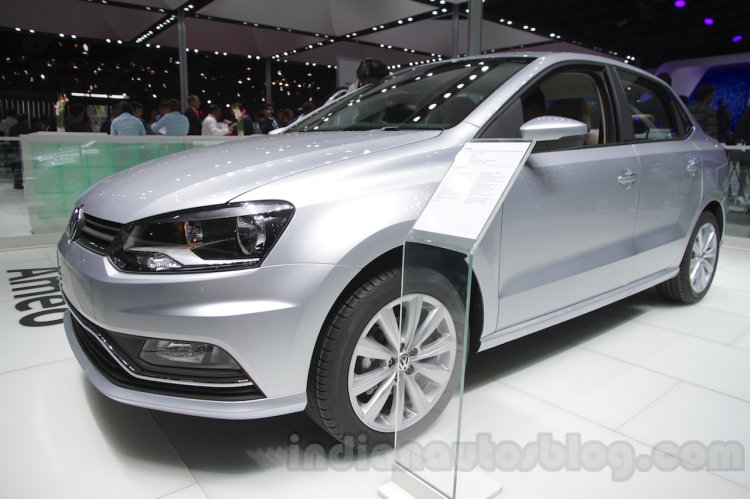 VW Ameo front three quarter left at Auto Expo 2016