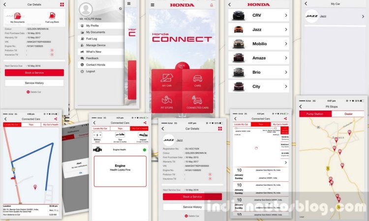 Honda Drive To Discover 6 Honda Connect App interface screenshots
