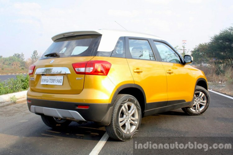 Maruti Vitara Brezza rear three quarter on road First Drive Review
