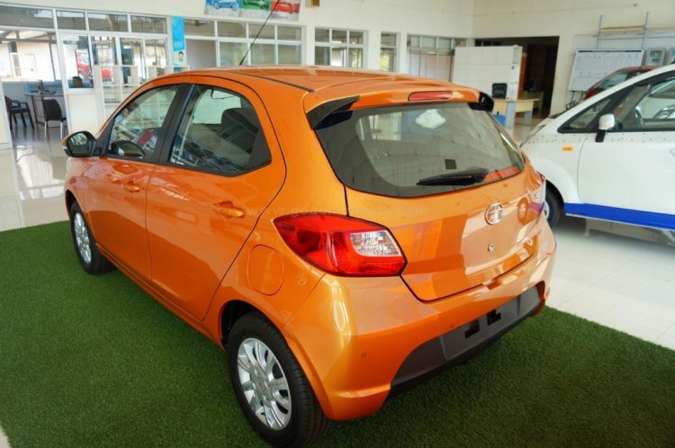 Tata Tiago rear three quarter on display at a Goan dealership