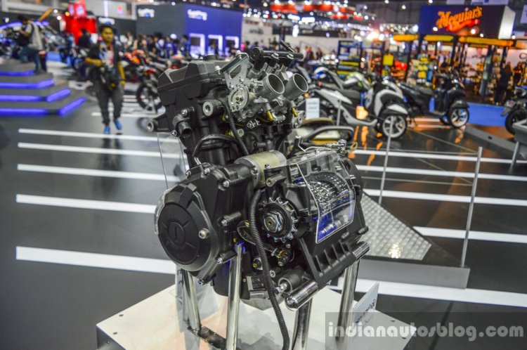 Yamaha R3 MT-03 engine cut-section at 2016 BIMS