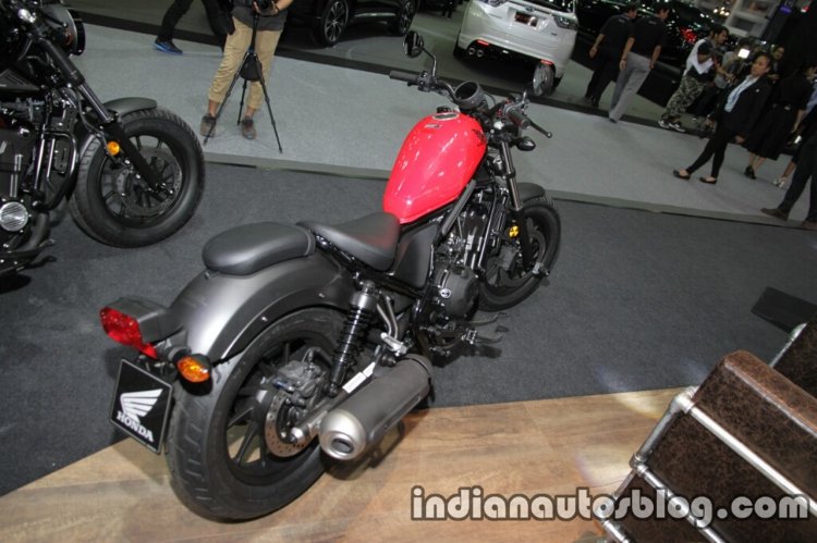 Honda Rebel 500 red rear three quarter at Thai Motor Expo