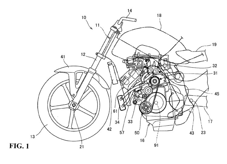 Honda supercharged motorcycle patent sketch side