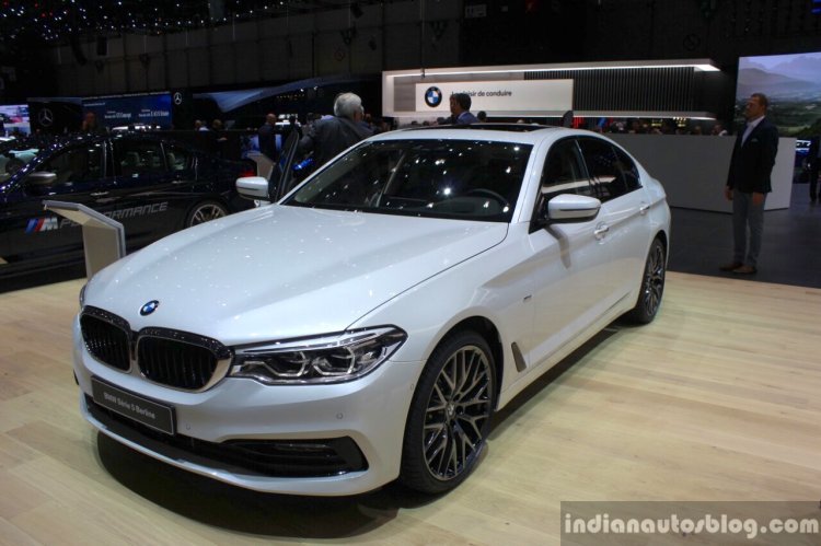 India-bound 2017 BMW 5 Series front three quarter at the 2017 Geneva Motor Show Live