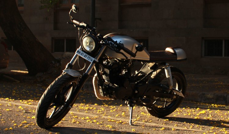 Hero Karizma cafe racer by Bullard Customs front three quarter