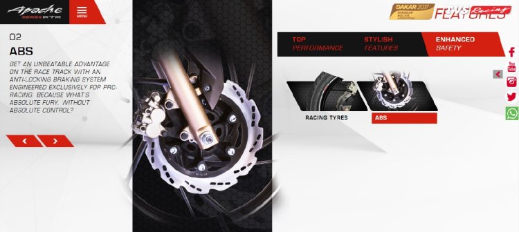 TVS Apache RTR 200 ABS website screengrab