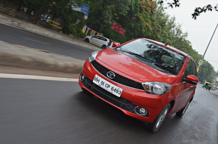 Tata Tiago AMT test drive review front action shot