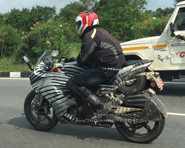 TVS Apache RR 310S spied with modified tyre hugger rear left quarter closeup