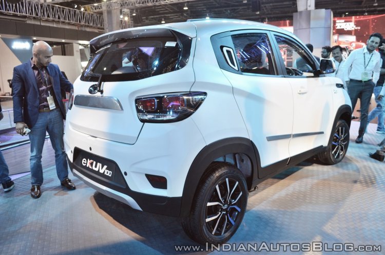Mahindra e-KUV100 rear three quarters at Auto Expo 2018