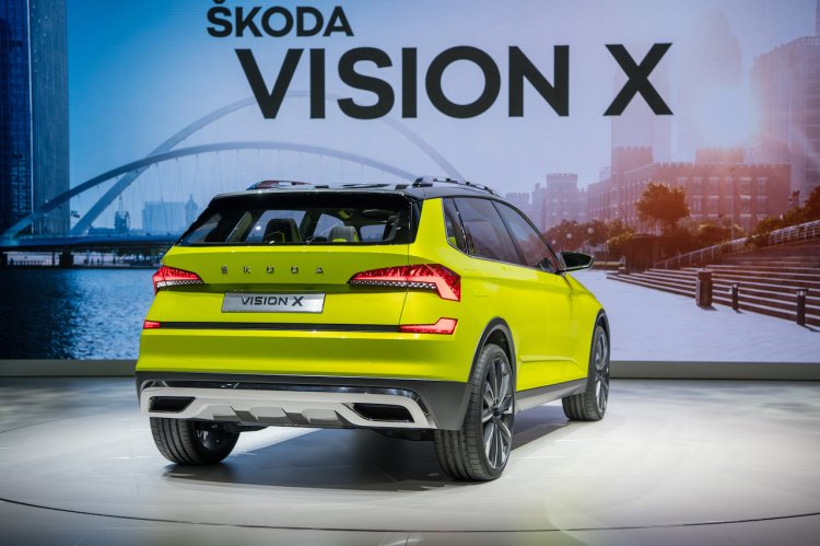 Skoda Vision X concept rear three quarters at 2018 Geneva Motor Show