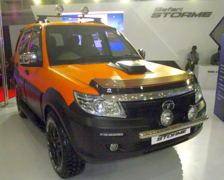 Modified Tata Safari Orange Black Front Three Quar