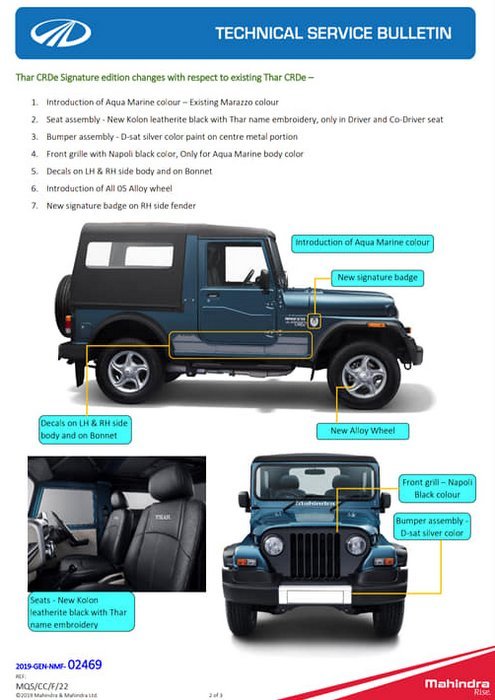 Mahindra Thar Signature Edition leaked