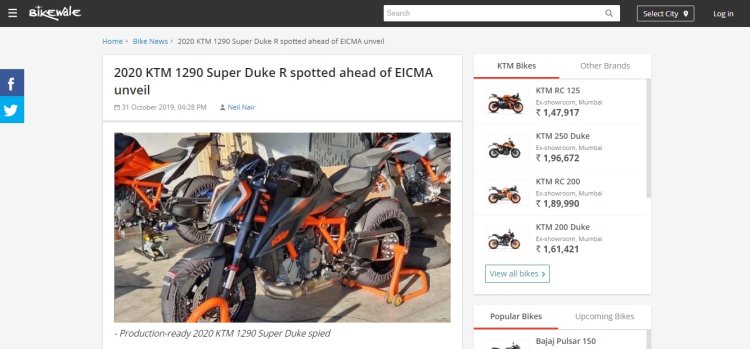 Ktm 1290 Super Duke Spied Left Front Quarter