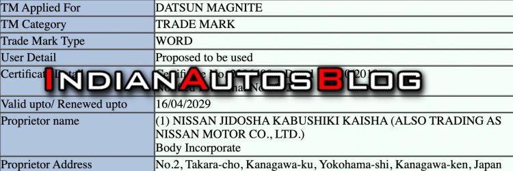 Datsun Magnite Trademark Application