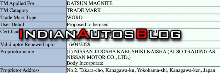 Datsun Magnite Trademark Application 8385