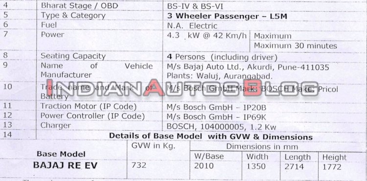 bajaj tricycle specs