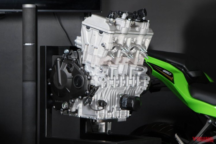 Kawasaki ZX-25R along with its 250 cc 4-cylinder engine displayed in ...