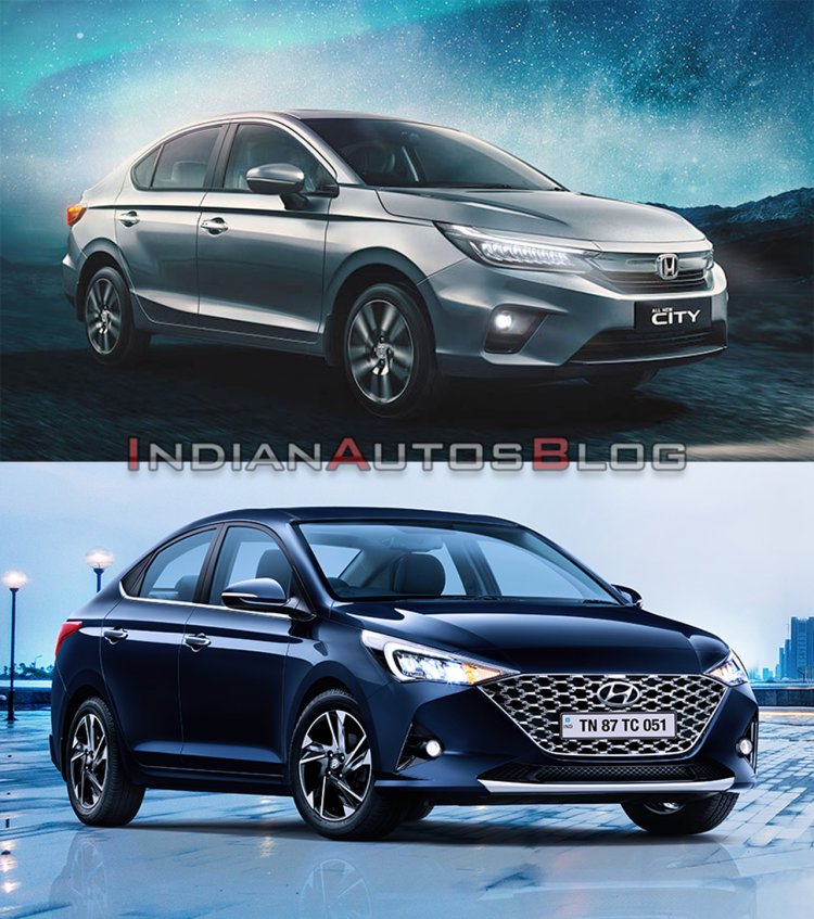 Honda City vs. Hyundai Verna - front three quarter
