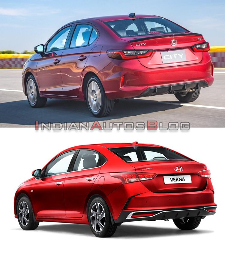 Honda City vs. Hyundai Verna - rear three quarter
