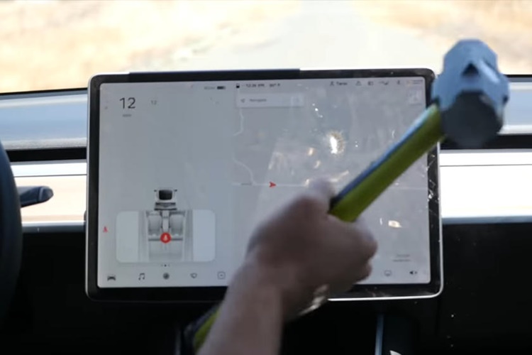 tesla-model-3-touchscreen-smashed-with-hammer-does-it-still-drive