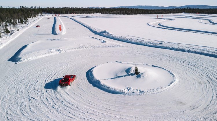 Ferrari Drifting In Snow
