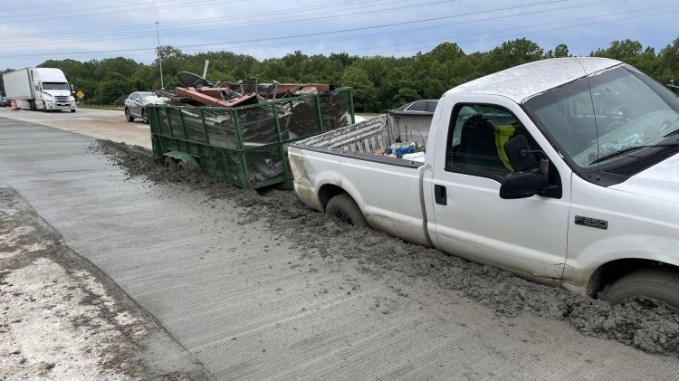 Truck Trailer Stuck In Wet Cement