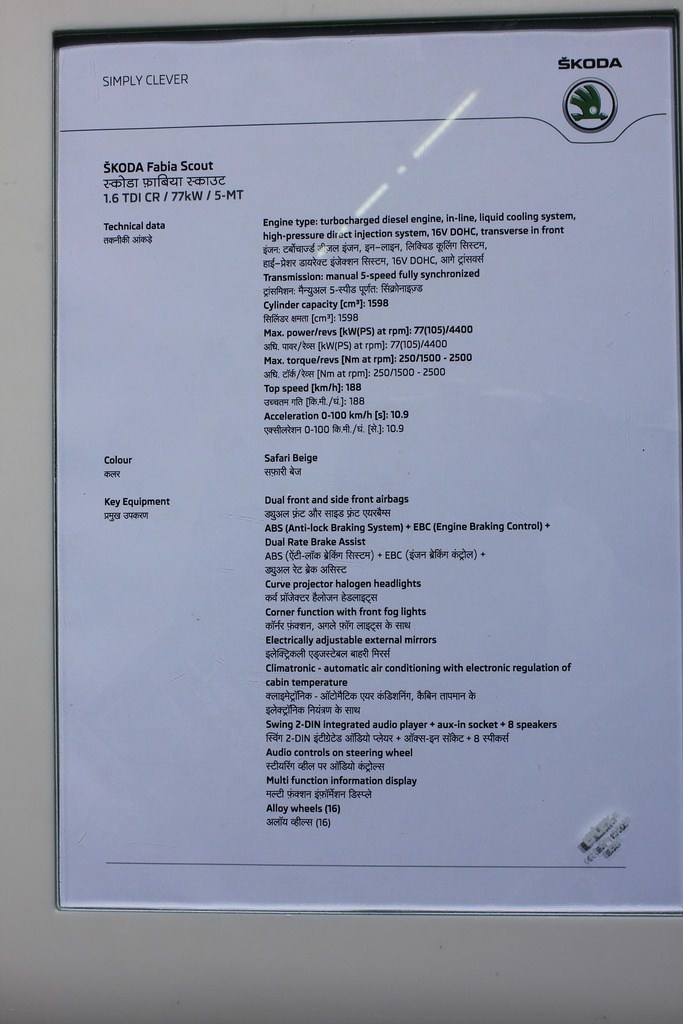 Skoda Fabia Scout specifications India