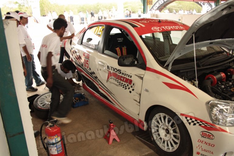 Toyota Etios Motor Racing exhibition race - first casualty