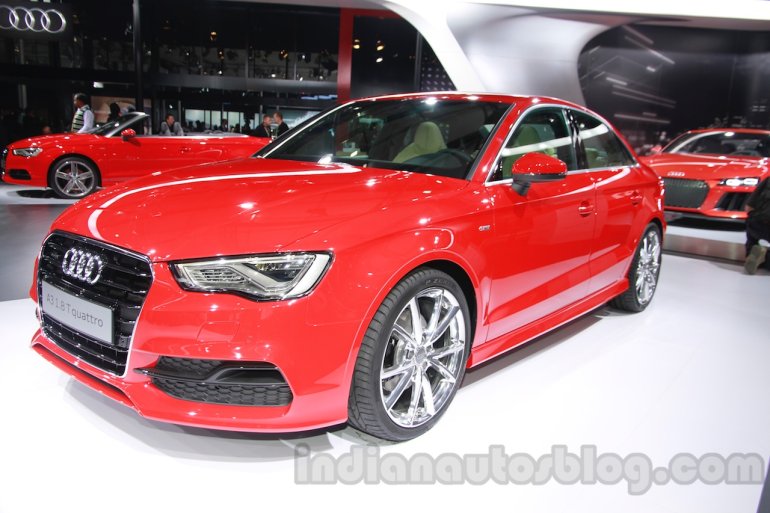 Audi A3 sedan front three quarters right at Auto Expo 2014