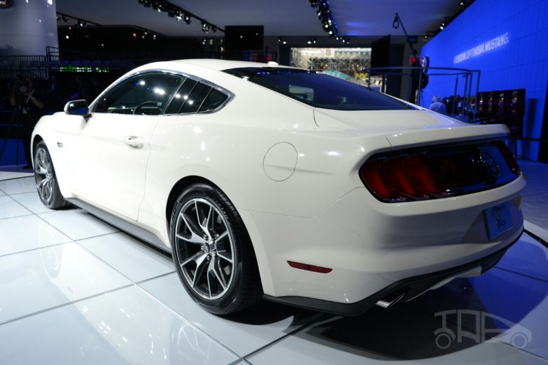 Ford Mustang 50 year limited edition rear three quarters left at the 2014 New York Auto Show