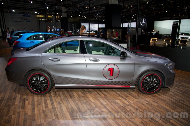 Mercedes CLA side at the Moscow Motor Show 2014