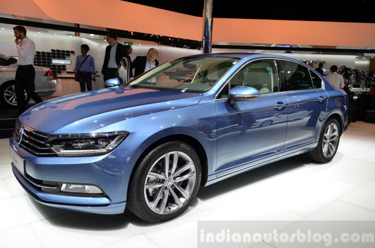 2015 VW Passat front three quarters left at the 2014 Paris Motor Show
