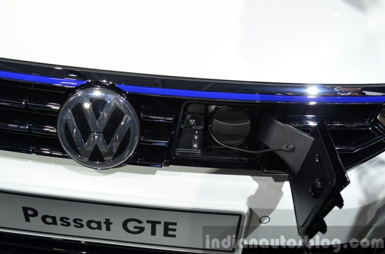VW Passat GTE charging socket at the 2014 Paris Motor Show