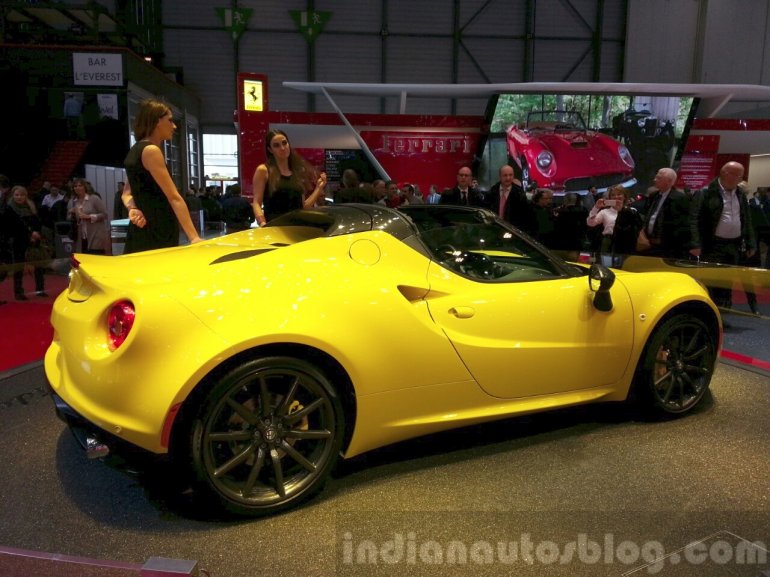 Alfa Romeo 4C Spider rear three quarter at the 2015 Geneva Motor Show