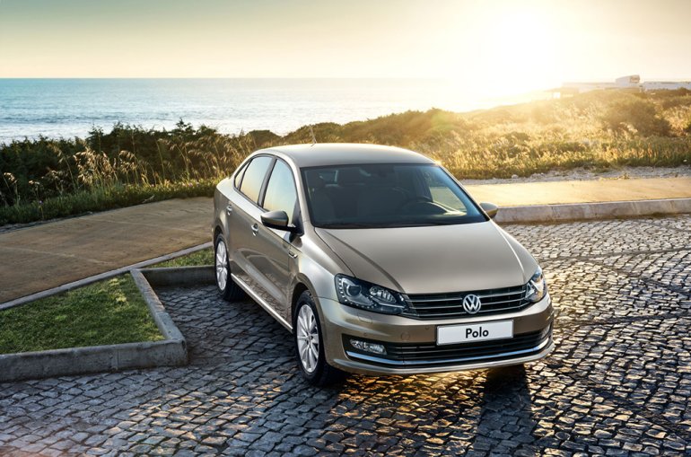 2015 VW Polo Sedan front three quarter Russia press image