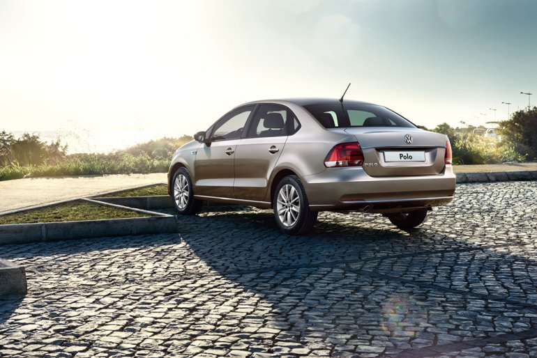 2015 VW Polo Sedan rear three quarter Russia press image