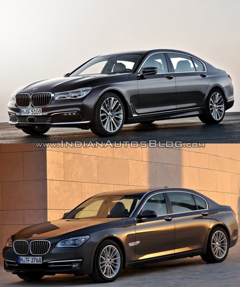 2016 BMW 7 Series vs 2014 BMW 7 Series front three quarter Old vs New