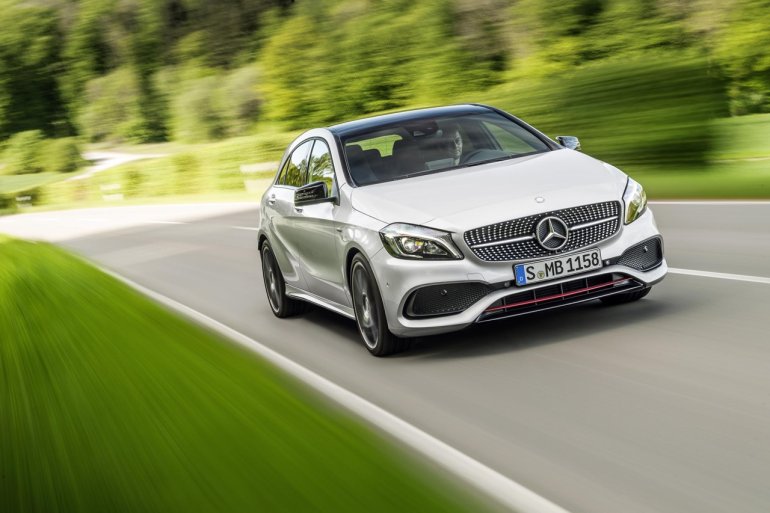 2016 Mercedes A Class AMG Line (facelift) front quarter revealed press image