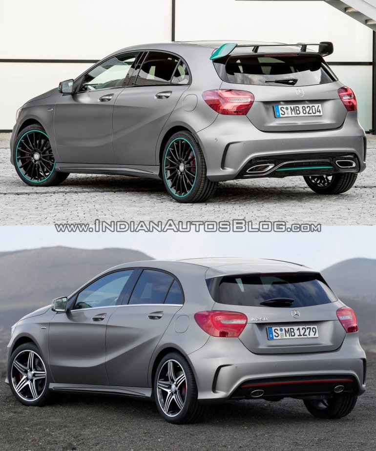 2016 Mercedes A Class Motorsport package vs 2012 Mercedes A Class AMG Line rear quarter Old vs New