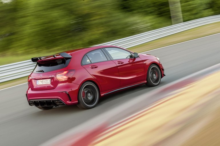 2016 Mercedes A45 AMG (facelift) revealed rear quarter press image