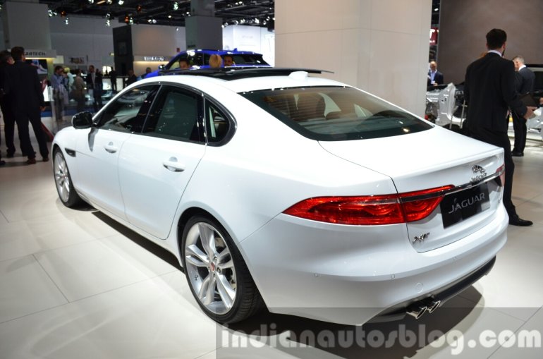 India-bound 2016 Jaguar XF rear three quarter at the IAA 2015