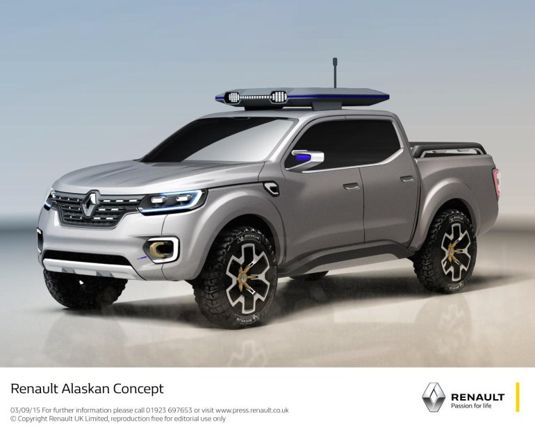 Renault Alaskan pick-up truck front three quarter unveiled