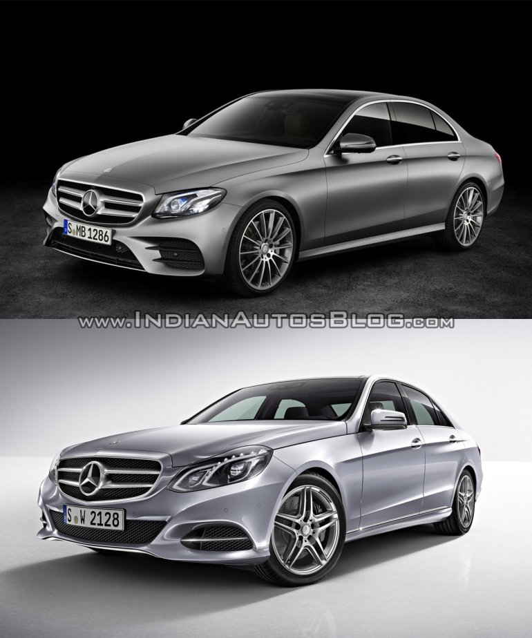 Mercedes E Class (W213) vs Mercedes E Class (W212) front three quarter Old vs New